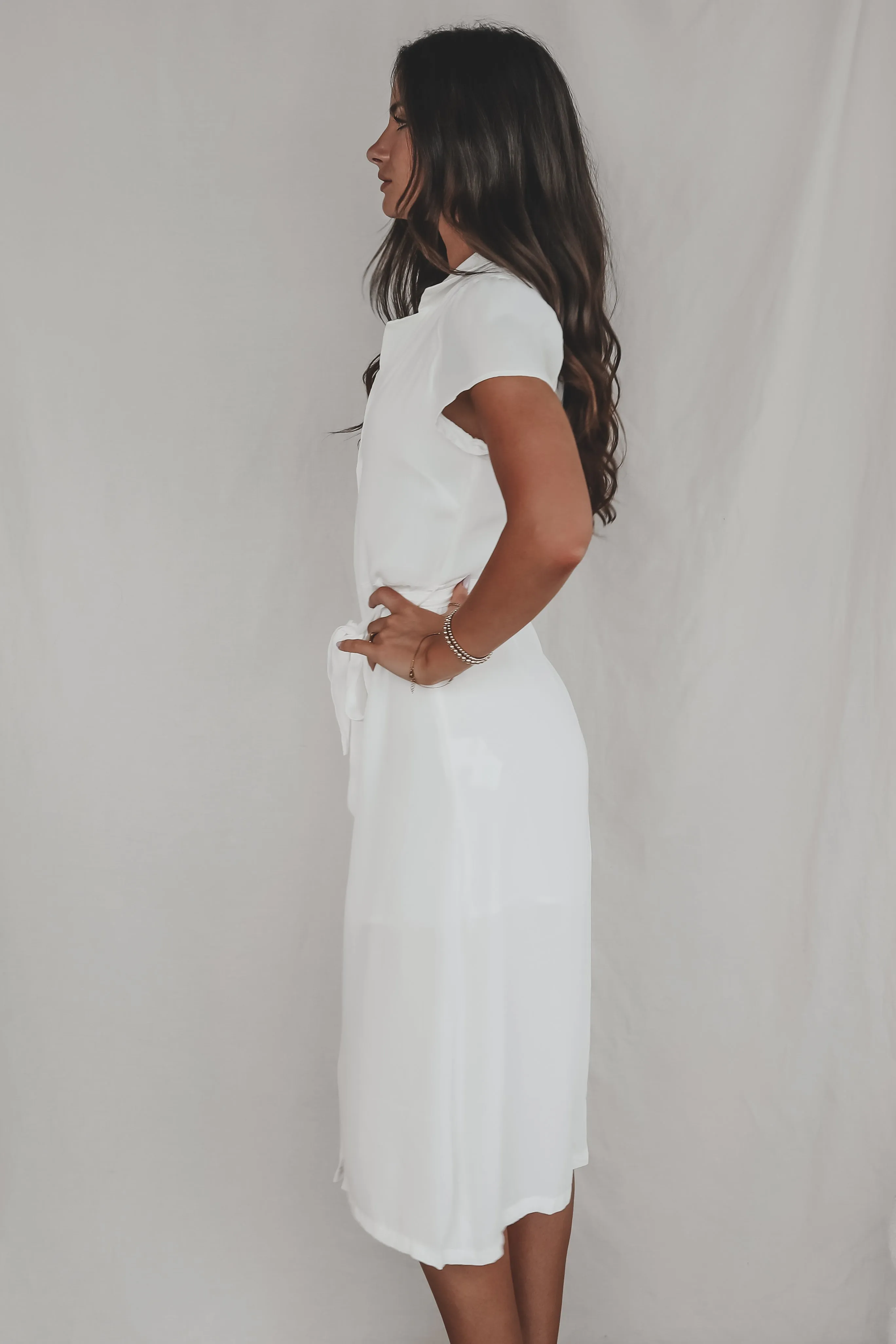 DEAL A Walk In The Park White Short Sleeve Button Up Midi