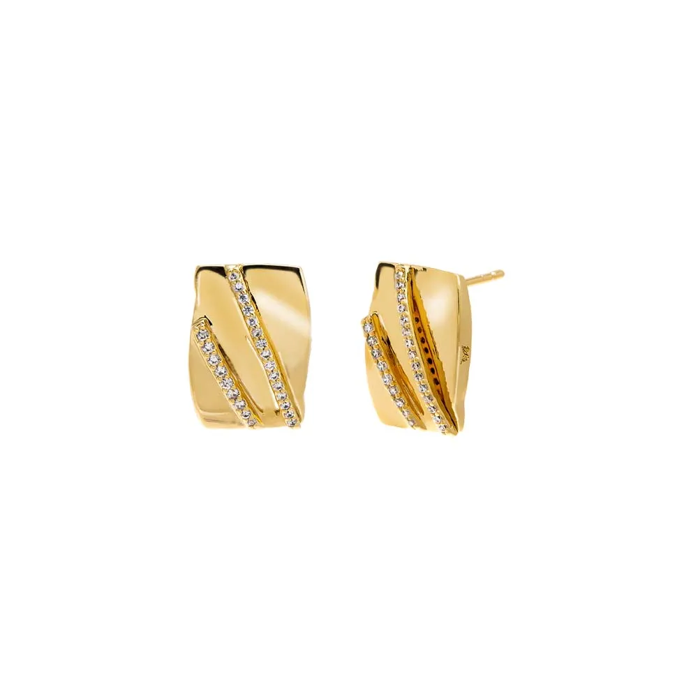 Pave Lined On The Ear Rectangle Stud Earring